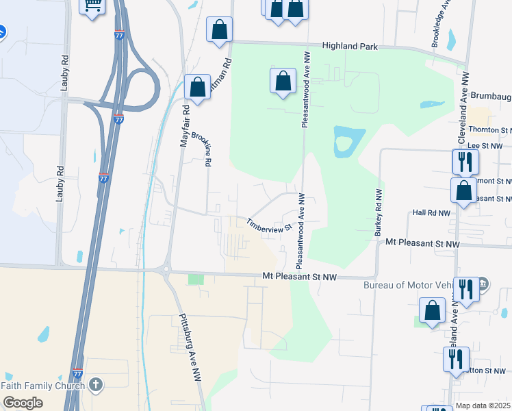 map of restaurants, bars, coffee shops, grocery stores, and more near 3893 Beech Hill Road Northwest in North Canton