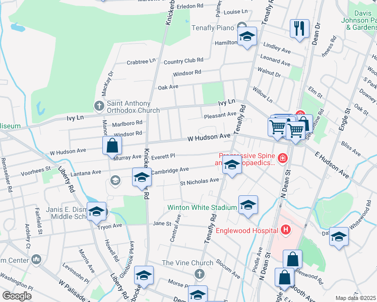 map of restaurants, bars, coffee shops, grocery stores, and more near 201 Everett Place in Englewood