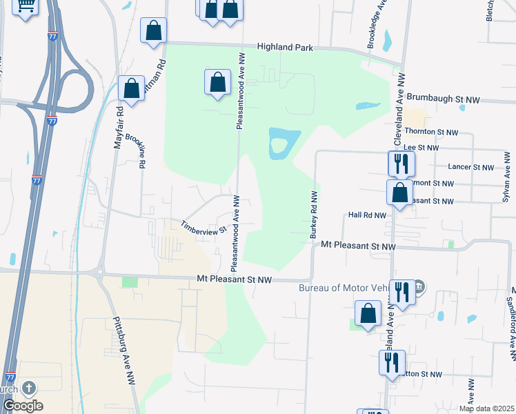 map of restaurants, bars, coffee shops, grocery stores, and more near 3702 Asshan Circle Northwest in North Canton
