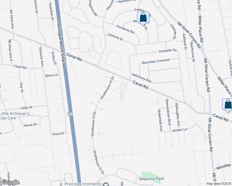 map of restaurants, bars, coffee shops, grocery stores, and more near 6 Lexington Court in Coram