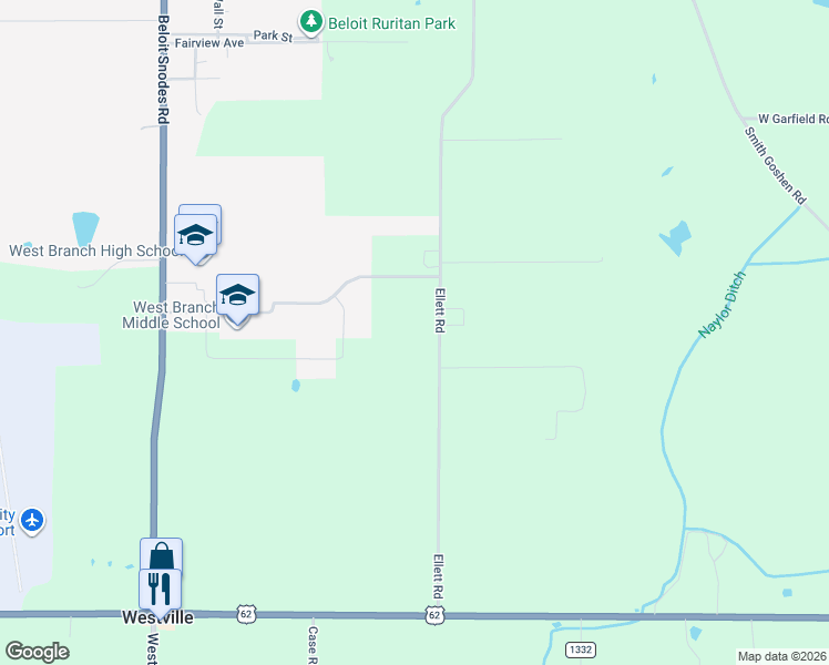 map of restaurants, bars, coffee shops, grocery stores, and more near 14440 County Road 27 in Beloit