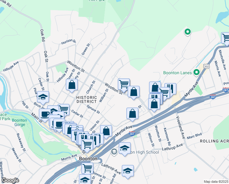 map of restaurants, bars, coffee shops, grocery stores, and more near 27 Hickory Lane in Boonton