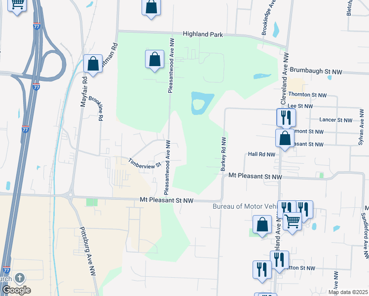 map of restaurants, bars, coffee shops, grocery stores, and more near 3702 Asshan Circle Northwest in North Canton