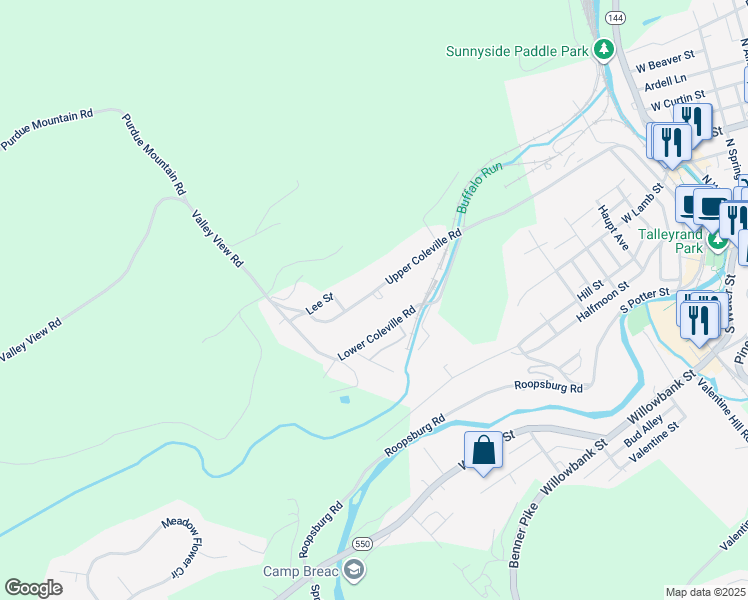 map of restaurants, bars, coffee shops, grocery stores, and more near 214 Upper Coleville Road in Bellefonte