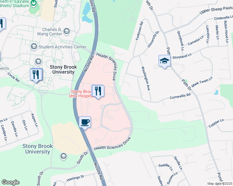 map of restaurants, bars, coffee shops, grocery stores, and more near Health Sciences Drive in Setauket- East Setauket