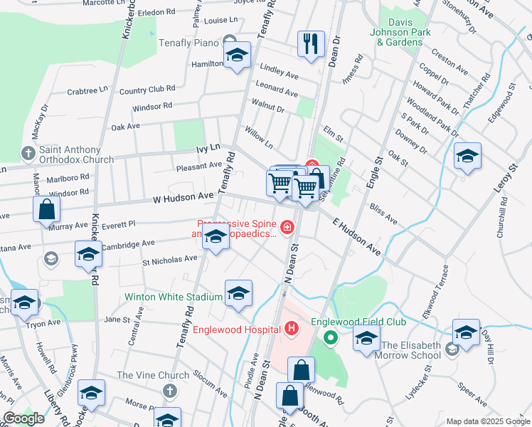 map of restaurants, bars, coffee shops, grocery stores, and more near 453 Orchard Street in Englewood