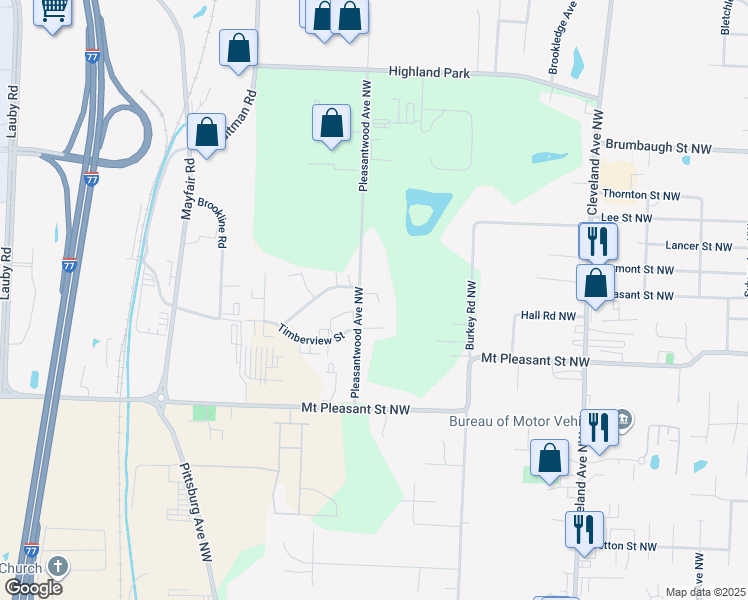 map of restaurants, bars, coffee shops, grocery stores, and more near 3702 Asshan Circle Northwest in North Canton