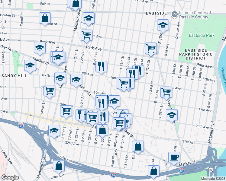 map of restaurants, bars, coffee shops, grocery stores, and more near 810 East 27th Street in Paterson