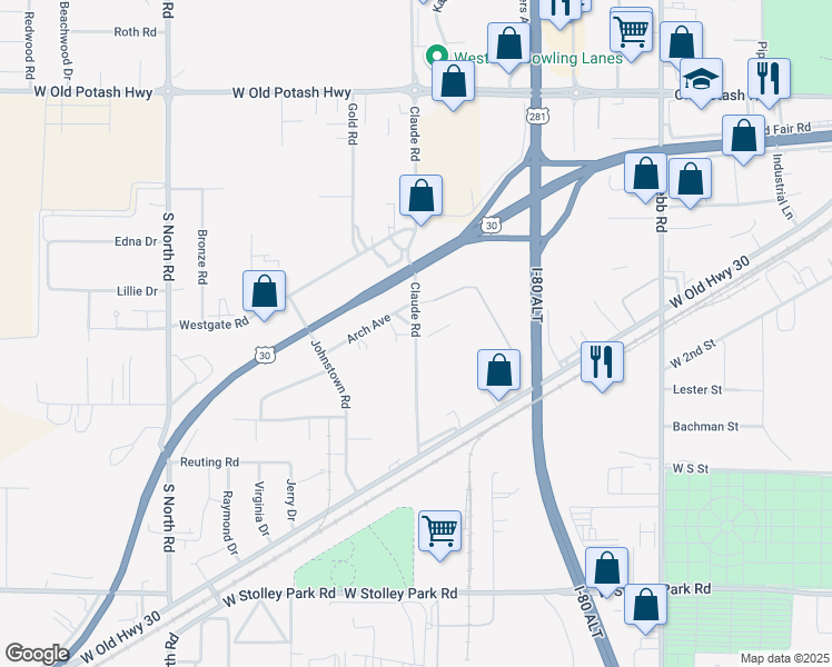 map of restaurants, bars, coffee shops, grocery stores, and more near 1080-1116 Claude Road in Grand Island