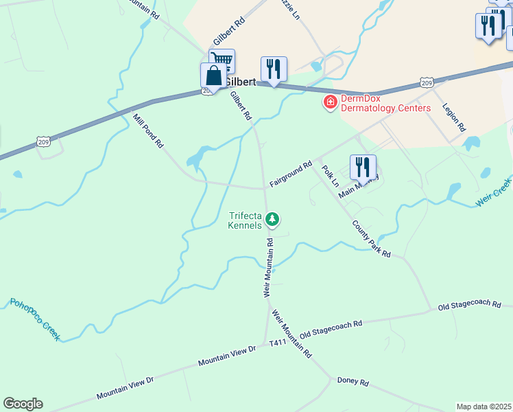 map of restaurants, bars, coffee shops, grocery stores, and more near 545 Weir Mountain Road in Gilbert