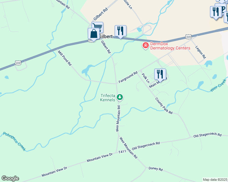 map of restaurants, bars, coffee shops, grocery stores, and more near 545 Weir Mountain Road in Gilbert