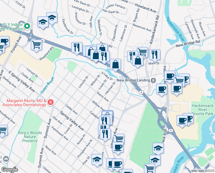 map of restaurants, bars, coffee shops, grocery stores, and more near 270 Herman Street in Hackensack