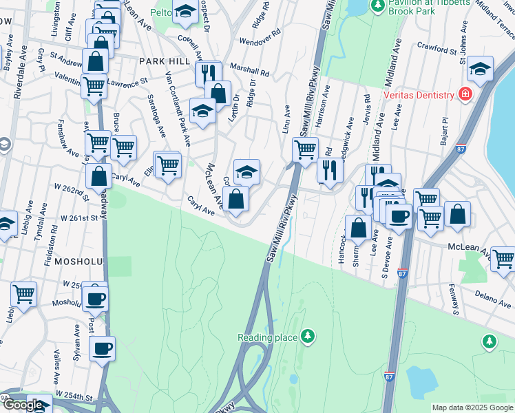 map of restaurants, bars, coffee shops, grocery stores, and more near 359 McLean Avenue in Yonkers