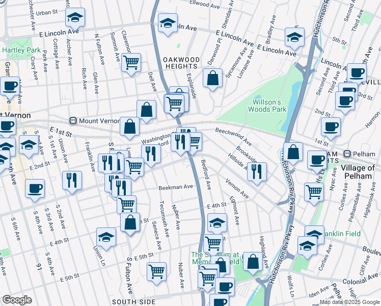map of restaurants, bars, coffee shops, grocery stores, and more near in Mount Vernon