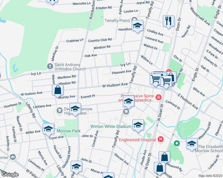 map of restaurants, bars, coffee shops, grocery stores, and more near 168 Everett Place in Englewood