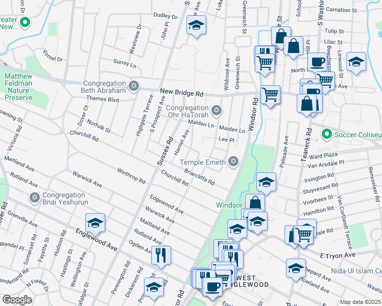 map of restaurants, bars, coffee shops, grocery stores, and more near 383 Briarcliffe Road in Bergenfield