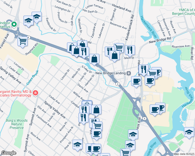 map of restaurants, bars, coffee shops, grocery stores, and more near 960 Main Street in Hackensack