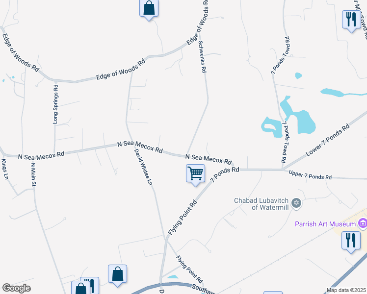map of restaurants, bars, coffee shops, grocery stores, and more near 9 Schwenks Road in Water Mill