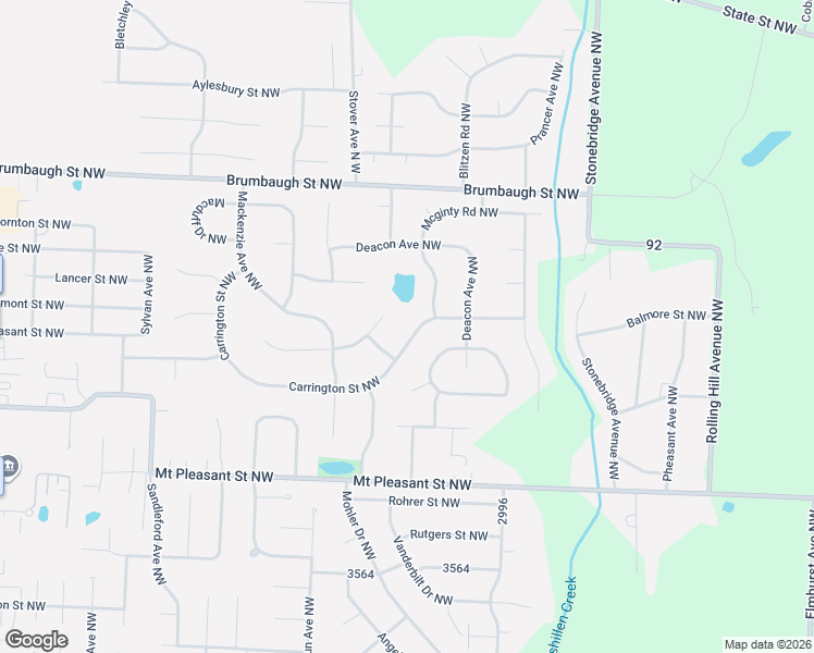 map of restaurants, bars, coffee shops, grocery stores, and more near 8348 Greenock Drive Northwest in Canton