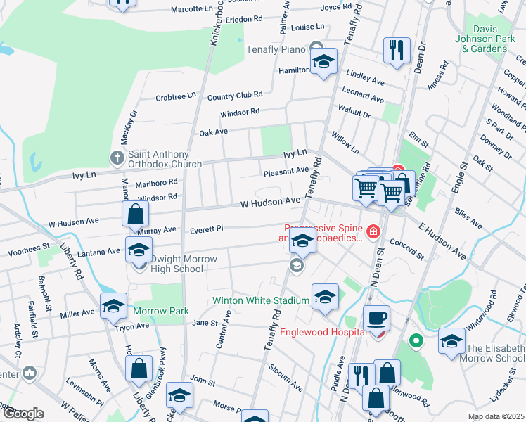 map of restaurants, bars, coffee shops, grocery stores, and more near 168 Everett Place in Englewood