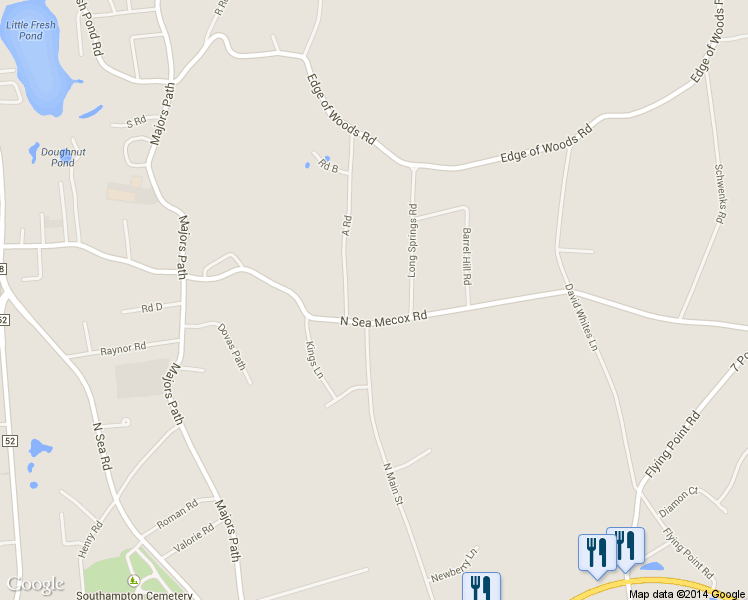 map of restaurants, bars, coffee shops, grocery stores, and more near 475 North Sea Mecox Road in Southampton