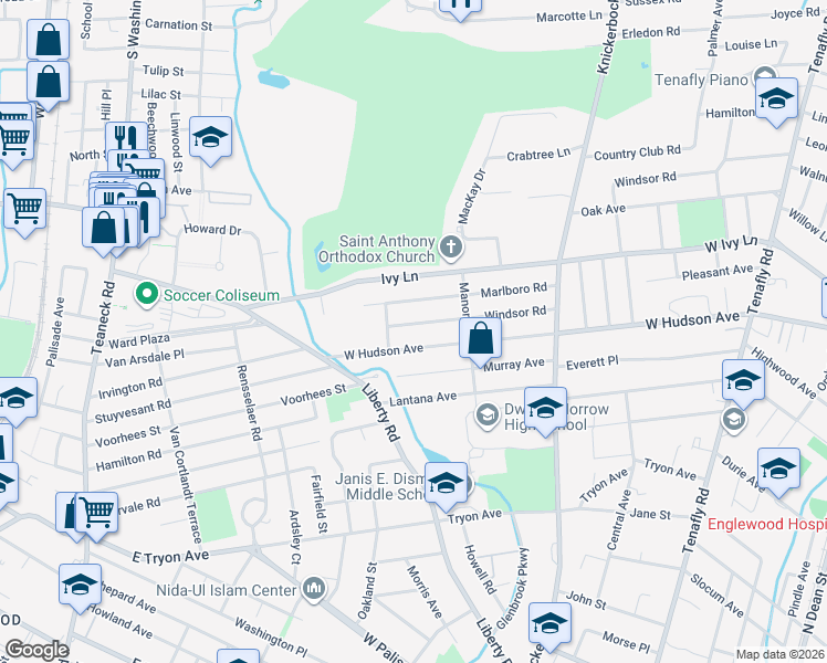 map of restaurants, bars, coffee shops, grocery stores, and more near 392 Marlboro Road in Englewood