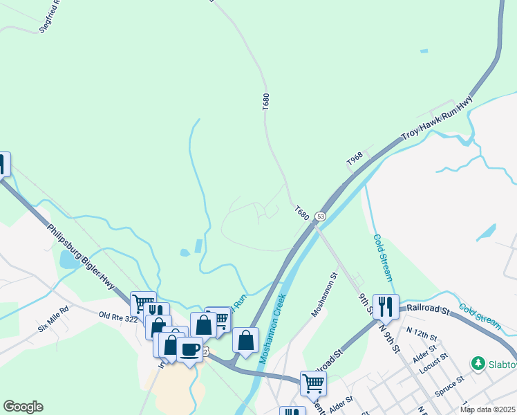 map of restaurants, bars, coffee shops, grocery stores, and more near Elk Drive in Philipsburg