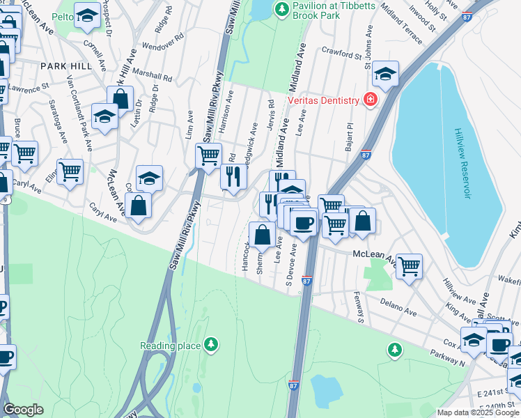 map of restaurants, bars, coffee shops, grocery stores, and more near 115 Lawton Street in Yonkers