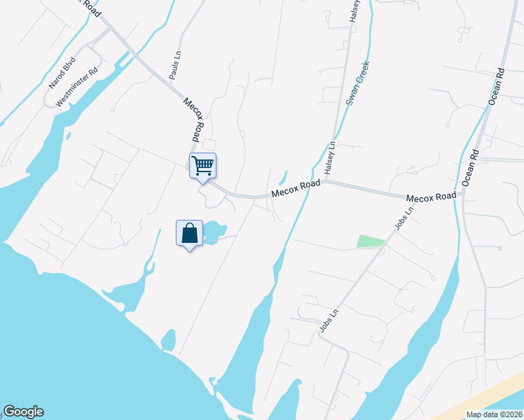 map of restaurants, bars, coffee shops, grocery stores, and more near 19 Horsemill Lane in Water Mill