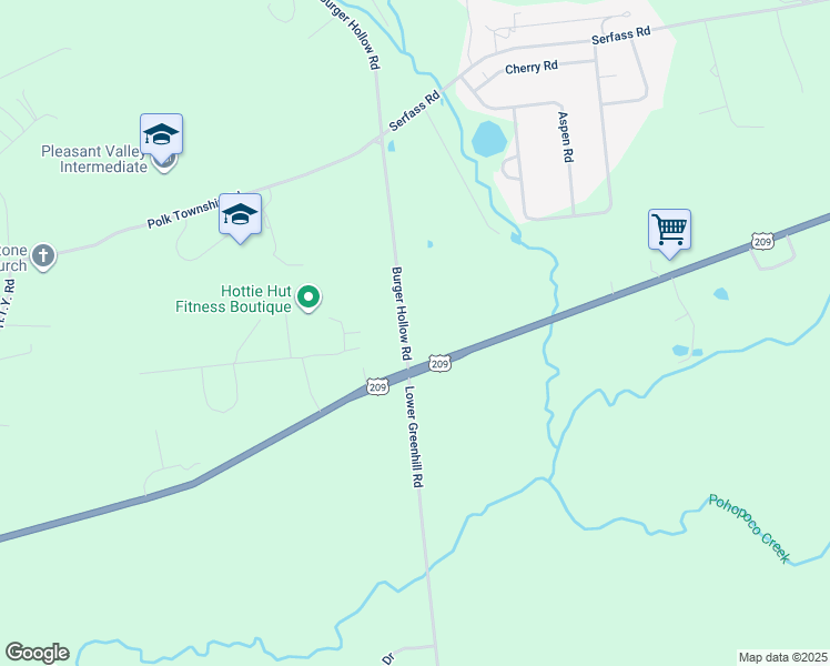 map of restaurants, bars, coffee shops, grocery stores, and more near 484 Burger Hollow Road in Kunkletown