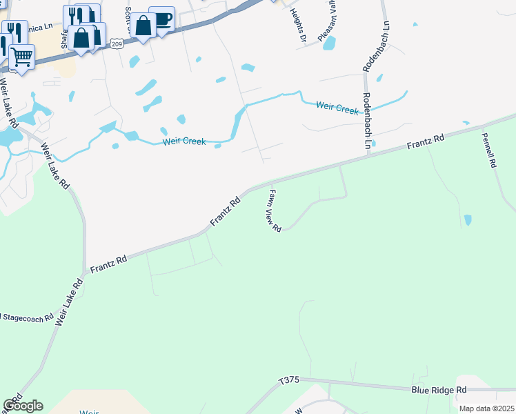 map of restaurants, bars, coffee shops, grocery stores, and more near 818 Fawn View Road in Brodheadsville