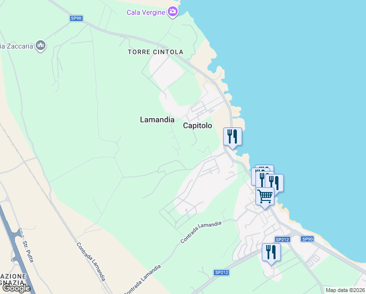 map of restaurants, bars, coffee shops, grocery stores, and more near 12 Contrada Lamandia in Capitolo