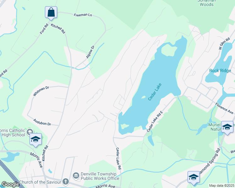 map of restaurants, bars, coffee shops, grocery stores, and more near 1 Hardman Terrace in Denville