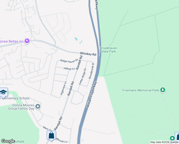 map of restaurants, bars, coffee shops, grocery stores, and more near 14 Woodbrook Drive in Ridge