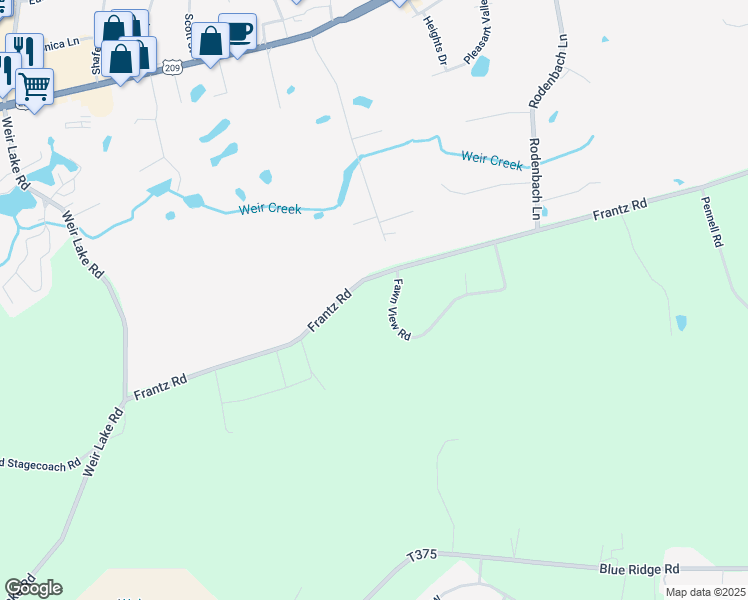 map of restaurants, bars, coffee shops, grocery stores, and more near 818 Fawn View Road in Brodheadsville
