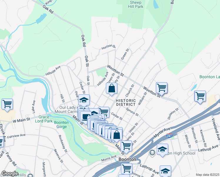 map of restaurants, bars, coffee shops, grocery stores, and more near 439 Green Street in Boonton