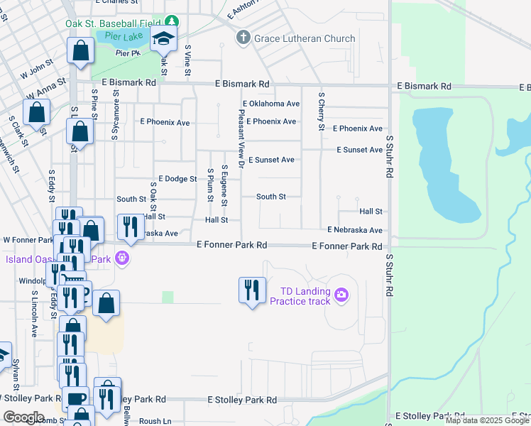 map of restaurants, bars, coffee shops, grocery stores, and more near 1069-1089 East South Street in Grand Island