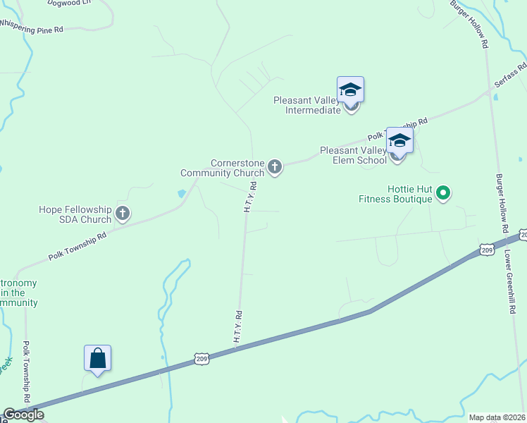map of restaurants, bars, coffee shops, grocery stores, and more near Maverick Lane in Kresgeville