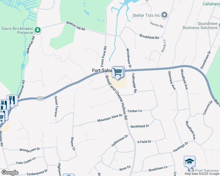 map of restaurants, bars, coffee shops, grocery stores, and more near 642 Bread and Cheese Hollow Road in Northport