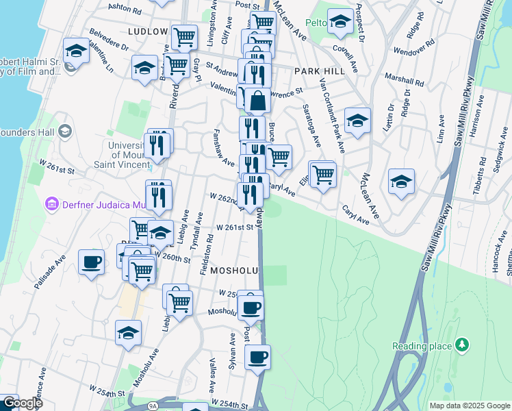 map of restaurants, bars, coffee shops, grocery stores, and more near in The Bronx