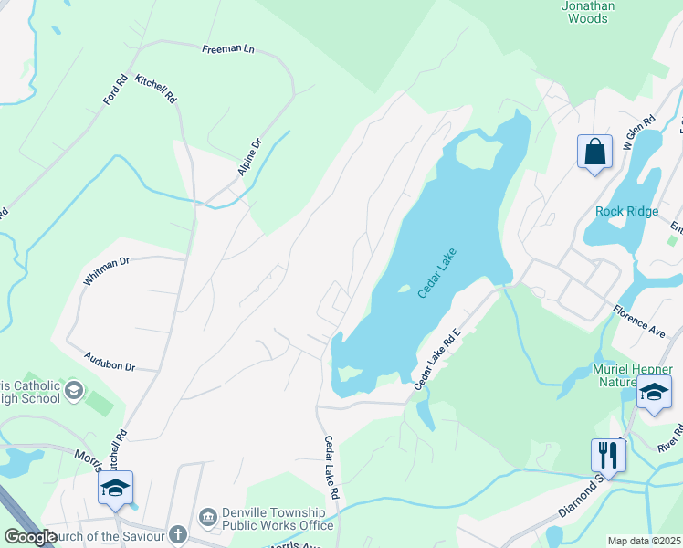map of restaurants, bars, coffee shops, grocery stores, and more near 1 Hardman Terrace in Denville