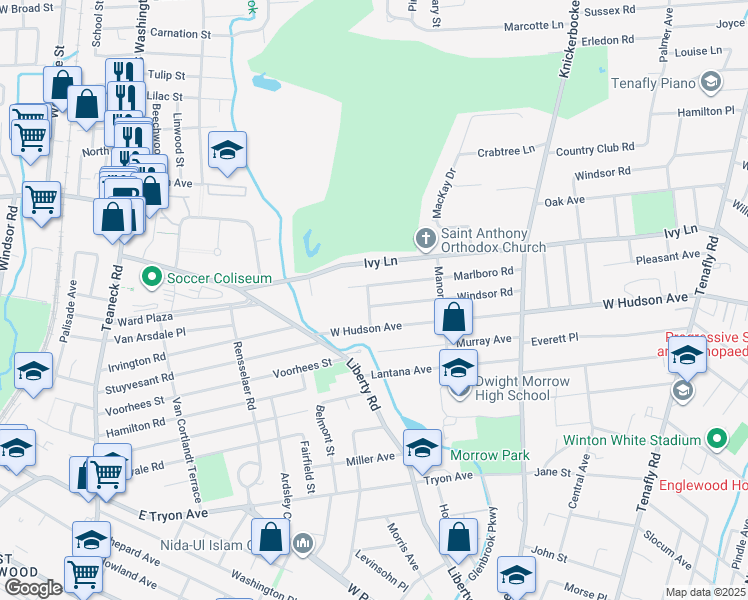 map of restaurants, bars, coffee shops, grocery stores, and more near 384 Holland Lane in Englewood
