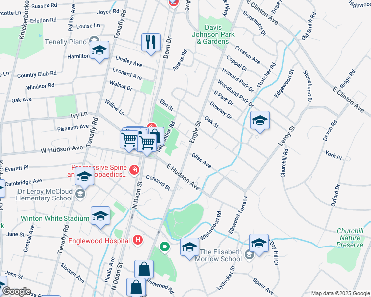 map of restaurants, bars, coffee shops, grocery stores, and more near 29 Engle Street in Tenafly