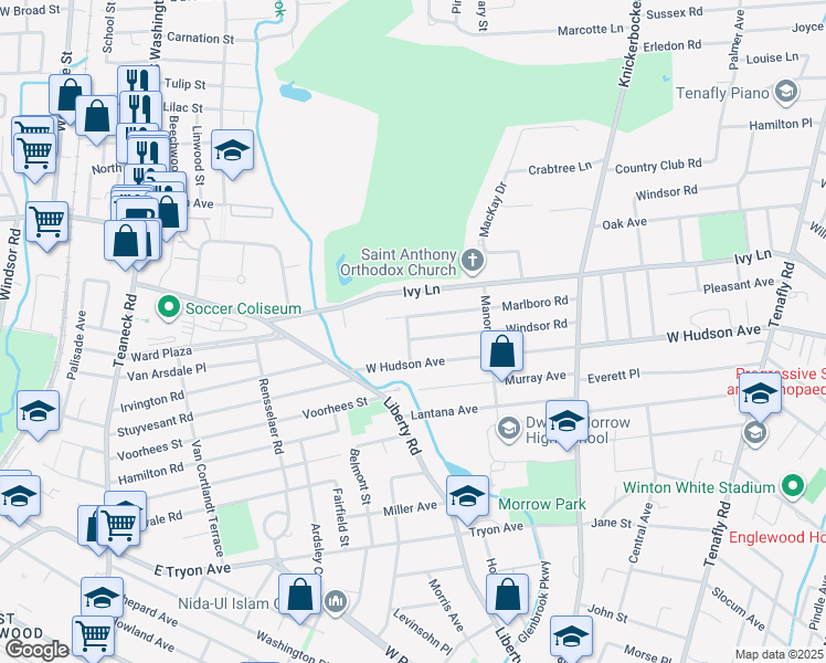map of restaurants, bars, coffee shops, grocery stores, and more near 384 Holland Lane in Englewood