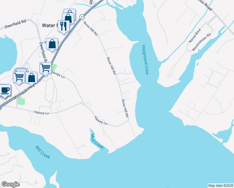 map of restaurants, bars, coffee shops, grocery stores, and more near 310 Rose Hill Road in Water Mill