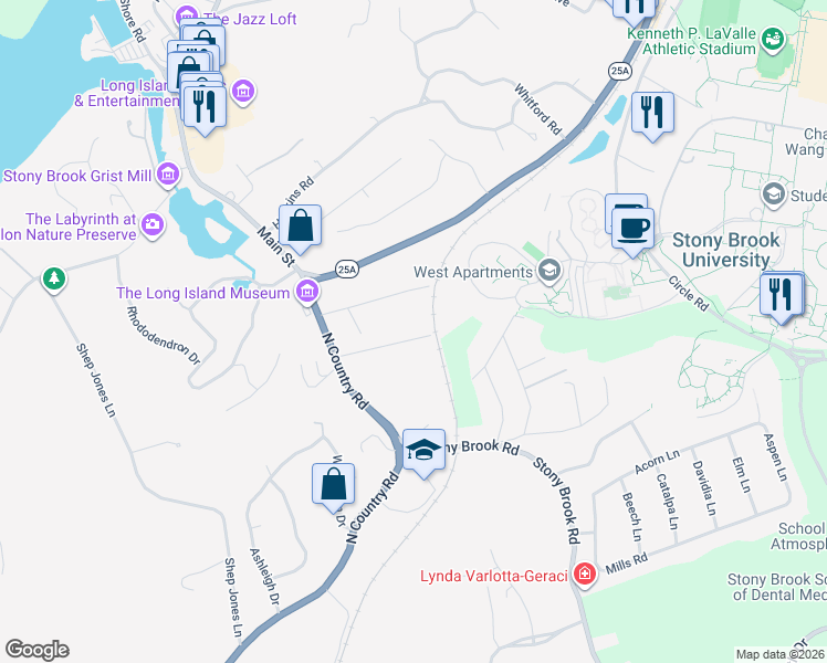 map of restaurants, bars, coffee shops, grocery stores, and more near 15 Bayles Avenue in Stony Brook