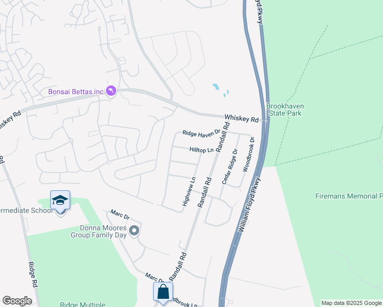 map of restaurants, bars, coffee shops, grocery stores, and more near 11 Hilltop Lane in Ridge