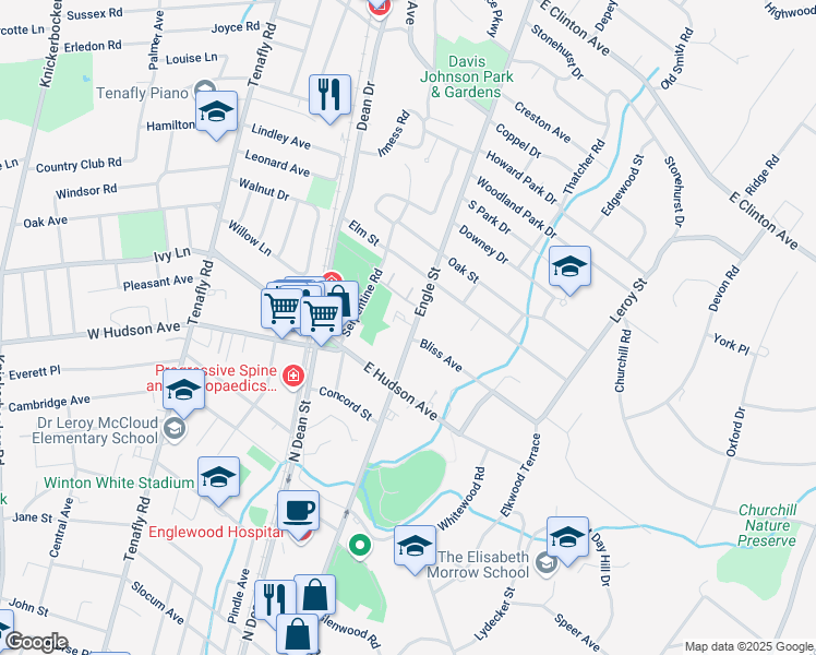 map of restaurants, bars, coffee shops, grocery stores, and more near 29 Engle Street in Tenafly