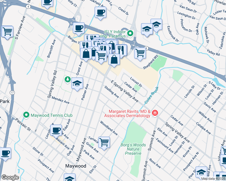 map of restaurants, bars, coffee shops, grocery stores, and more near 864 Paterson Avenue in Maywood