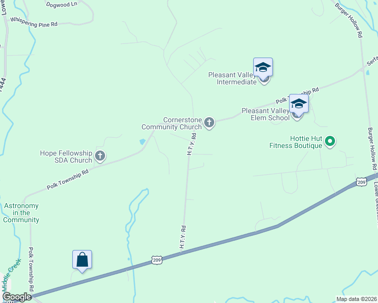 map of restaurants, bars, coffee shops, grocery stores, and more near 8 Hty Road in Kunkletown